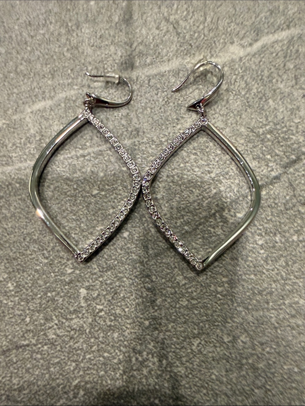 Touchstone Crystal Silver Open Diamond-Shaped Drop Earrings - Women Jewelry